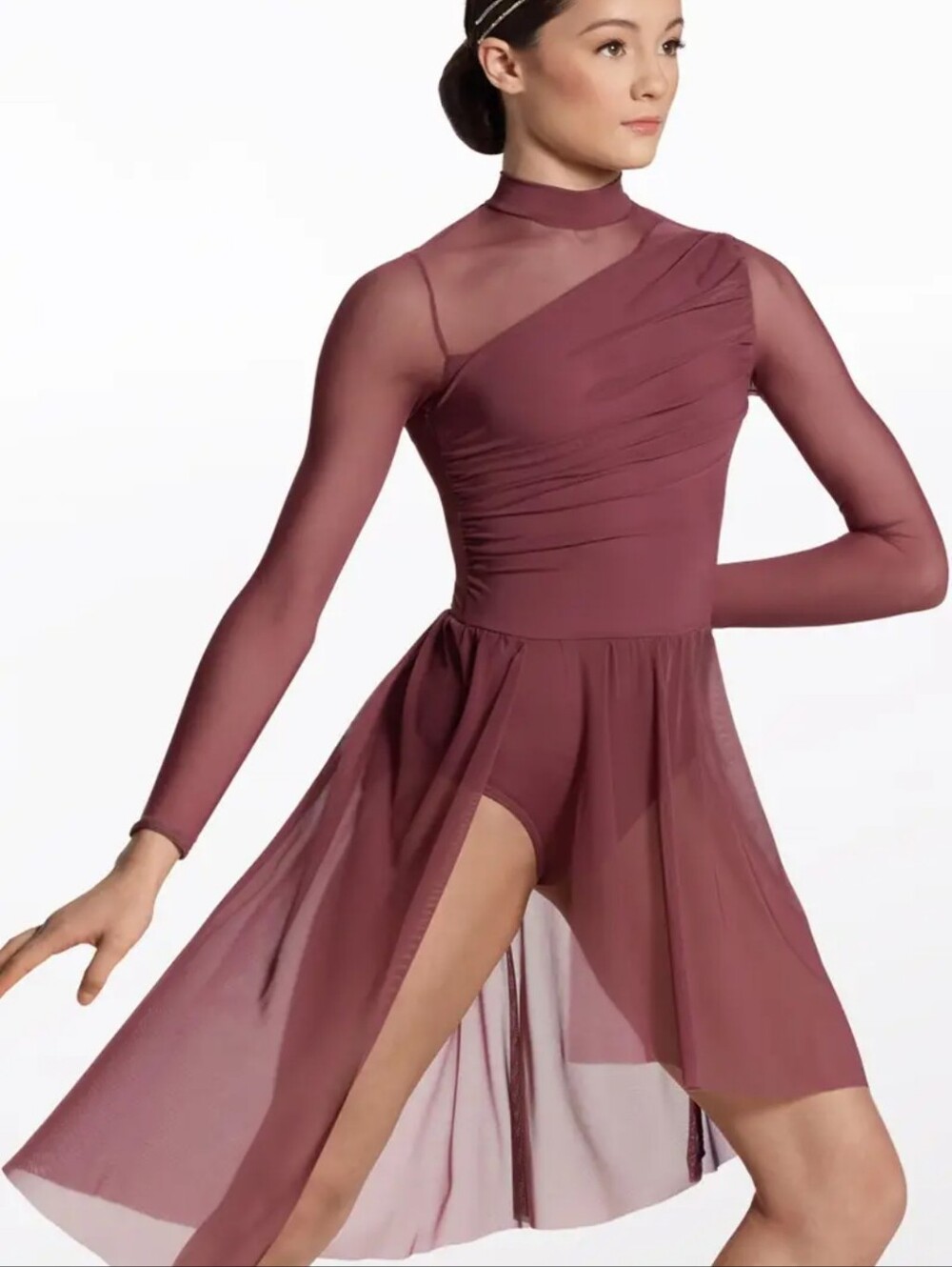 Weissman Girls Clay Red Long Sleeve Mesh Dance Dress Costume